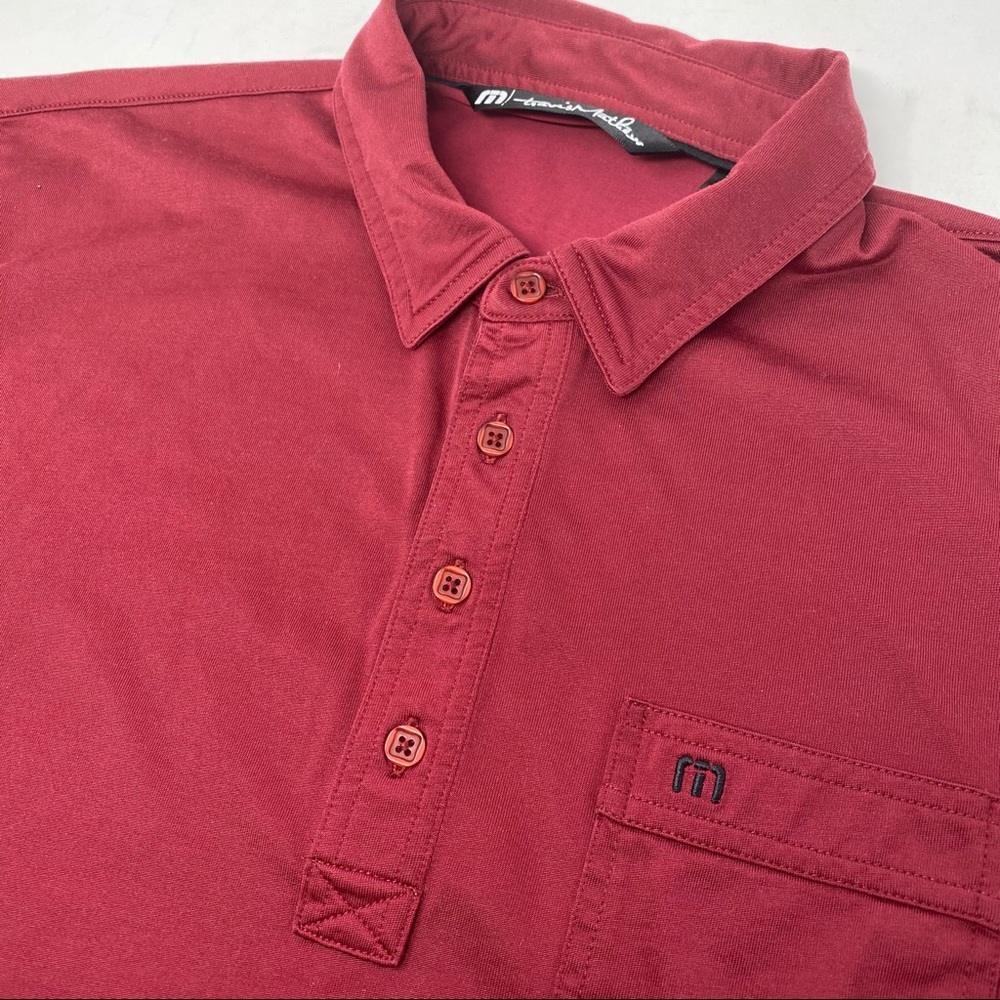 Travis Mathew Men's Large Burgundy Red Solid Pocket Short Sleeve Golf Polo Shirt